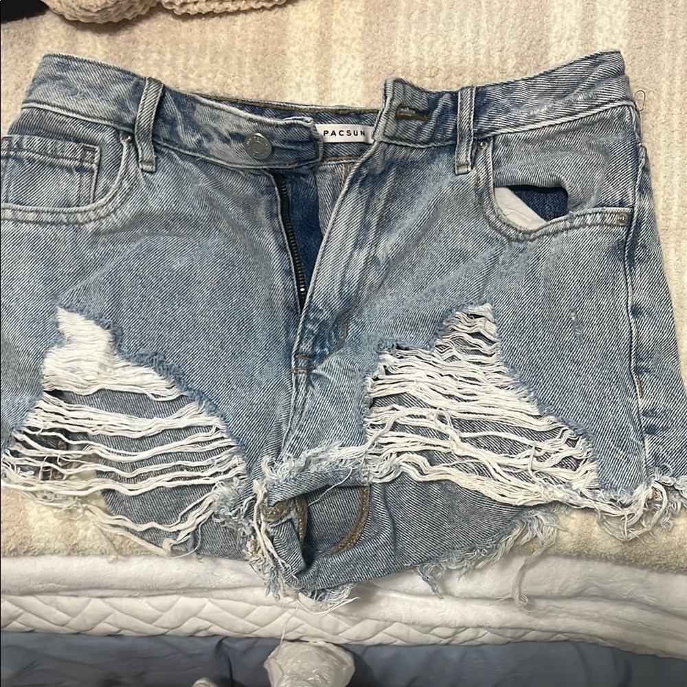 PacSun Light Blue Ripped Denim Shorts